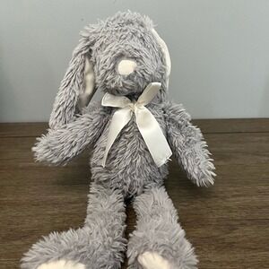 Kellytoy Grey Shaggy Bunny Rabbit Plush Stuffed Animal White Bow
